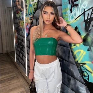 NWT Zara faux leather green crop top